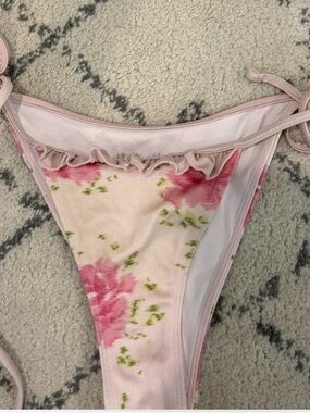 Frankie's Bikinis Pink Floral Ruffle Tie-Side Bikini Bottom